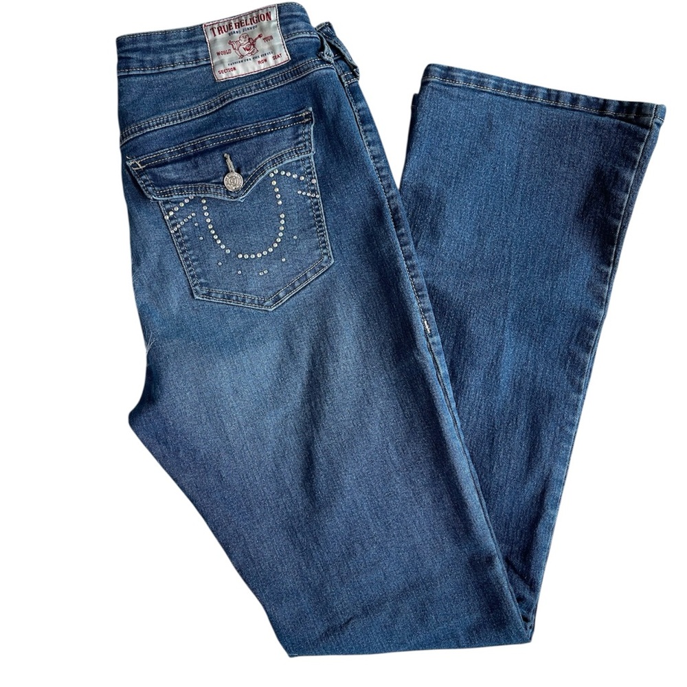 True Religion Becca bootcut jeans dark wash crystal embellished pockets size 31